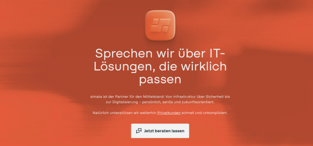 CTA-Bereich der simata-Website mit Hinweis auf individuelle IT-Beratung und Button „Jetzt beraten lassen“.